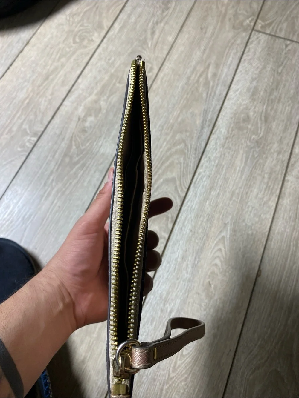 Michael Kors Saffiano Metallic Rose Gold Flat Wristlet Clutch Pouch